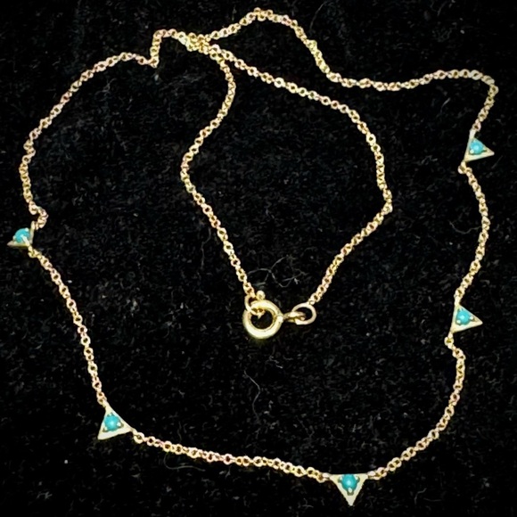 MOONDANCE 14K YELLOW GOLD INVERTED TURQUOISE TRIANGLE STATION NECKLACE - Picture 7 of 9